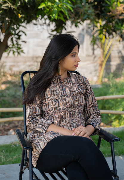 Aara Paisely Hand Block Print Organic Cotton Short Top