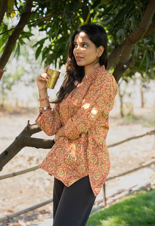Tarini Pink Hand Block Print Organic Cotton Short Top