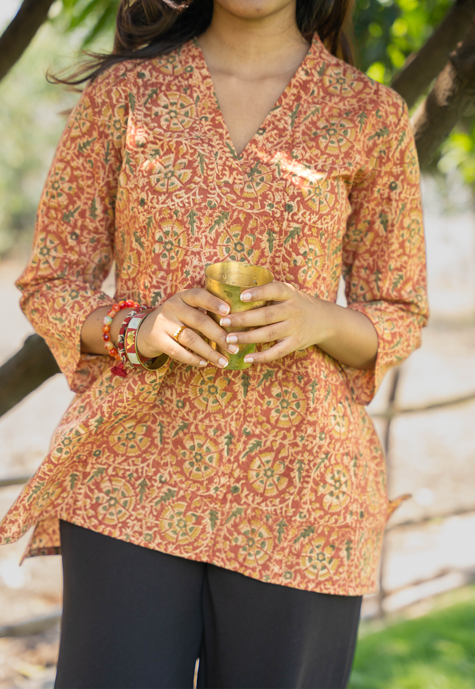 Tarini Pink Hand Block Print Organic Cotton Short Top