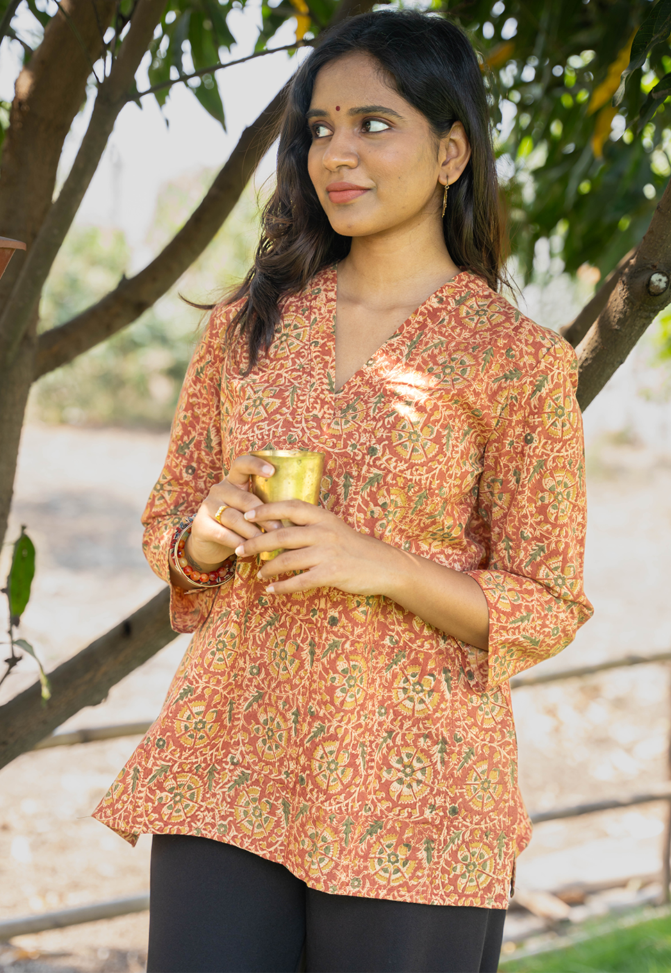 Tarini Pink Hand Block Print Organic Cotton Short Top