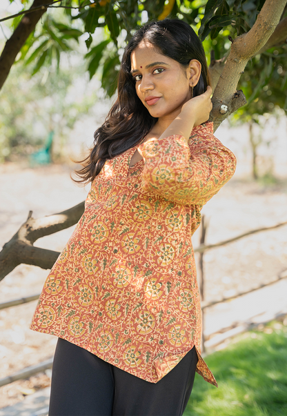 Tarini Pink Hand Block Print Organic Cotton Short Top