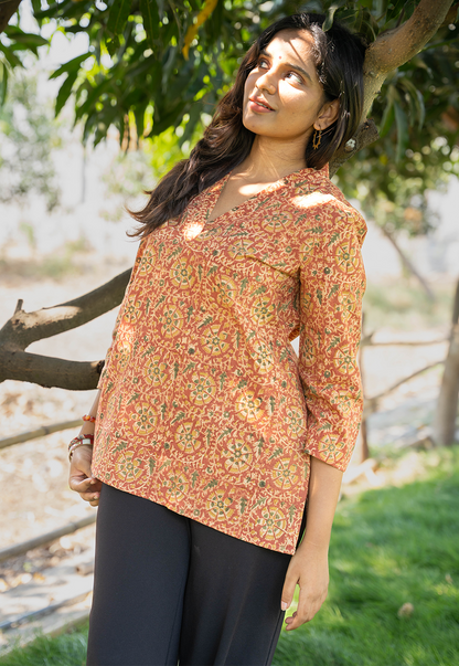 Tarini Pink Hand Block Print Organic Cotton Short Top