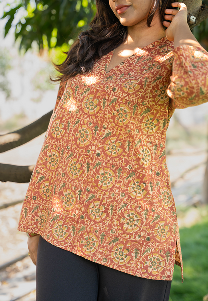 Tarini Pink Hand Block Print Organic Cotton Short Top
