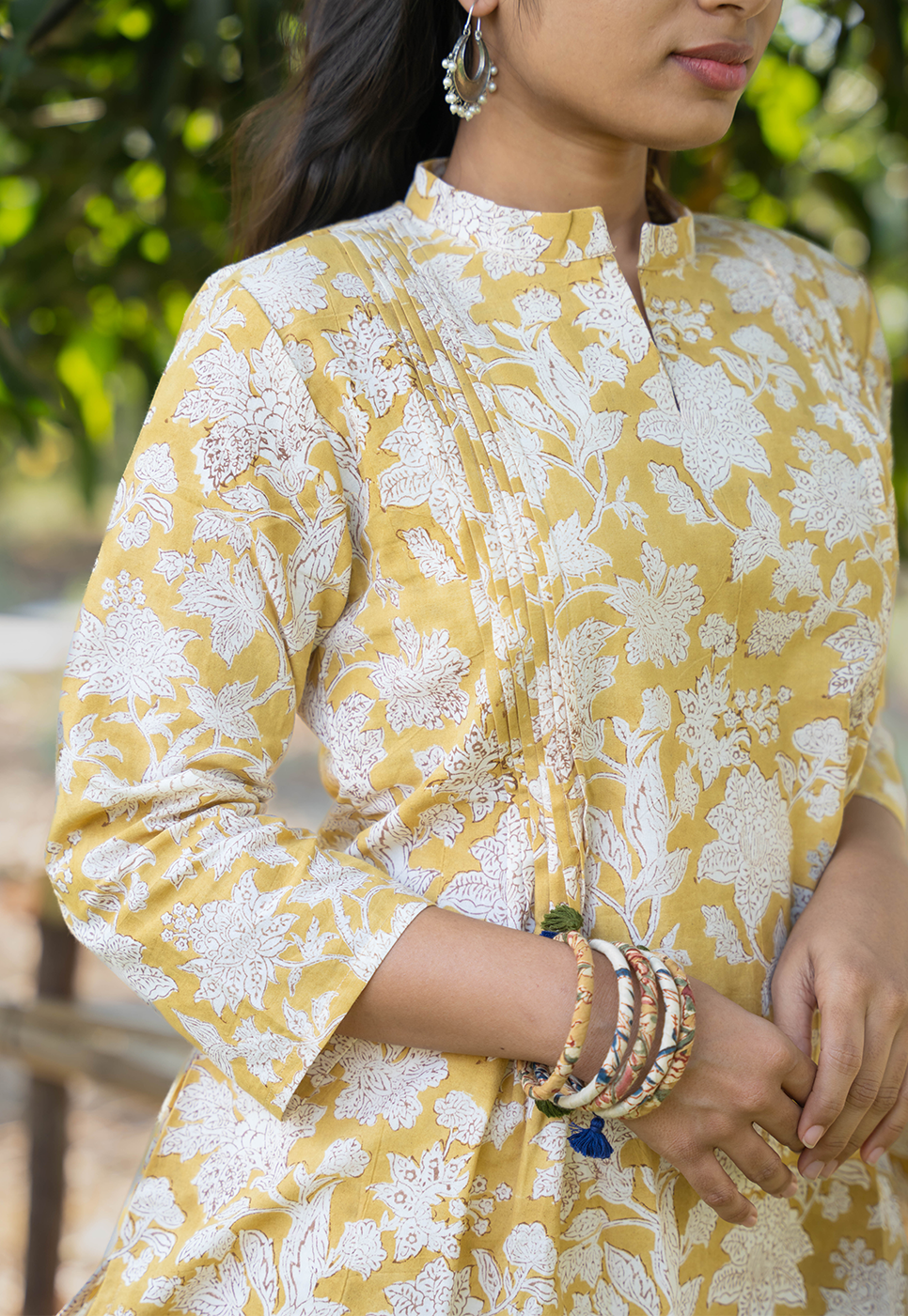 Aks Yellow Flower Hand Block Print Organic Cotton Short Top