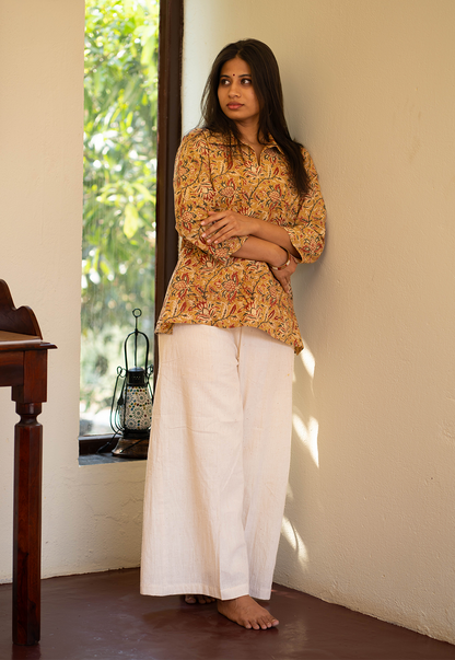 Mrinal Mustard Hand Block Print Organic Cotton Short Top